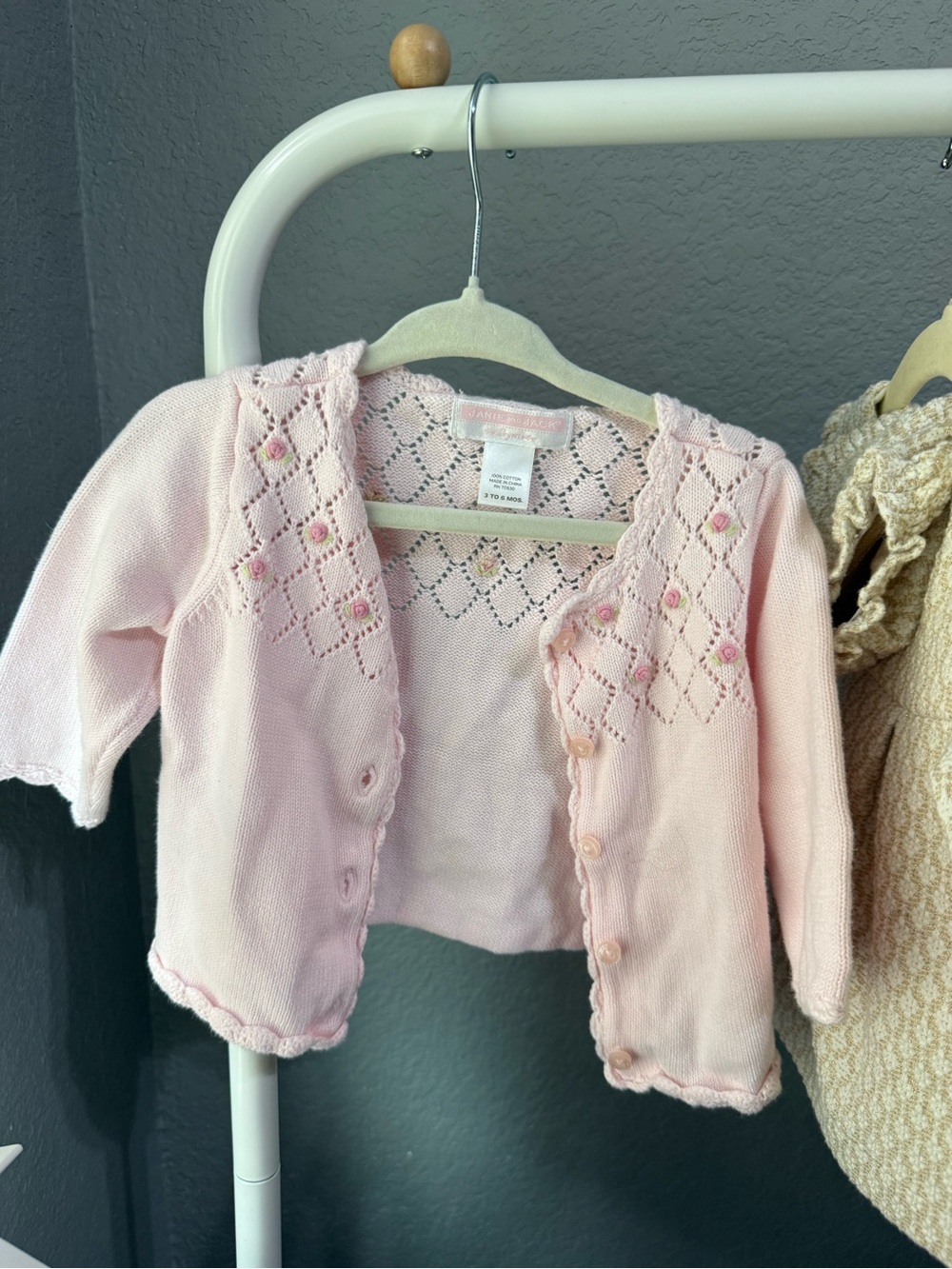 Janie and Jack Pink Knit Cardigan with Floral Eyelet Yoke